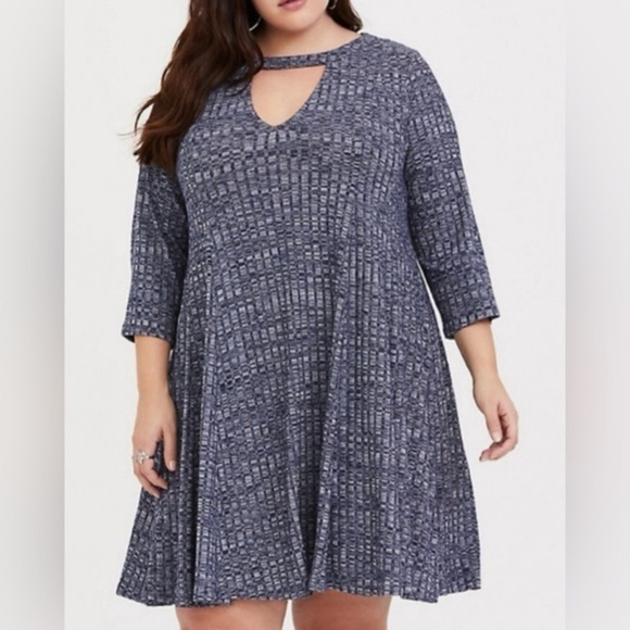 Torrid - Navy Choker Neck Ribbed Sweater Dress - Picture 1 of 10